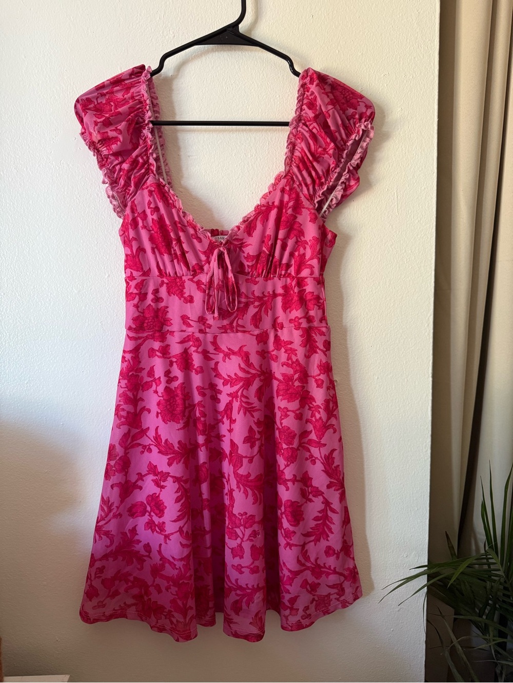 Urban Outfitters Pink Floral Ruffle-Sleeve Dress